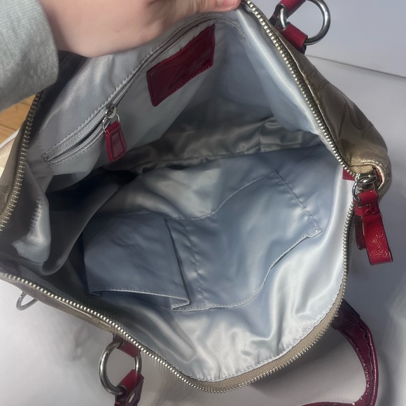 Y2K Authentic Coach Daisy Signature Tote Bag Brown Red Trim #H1257 -F20026 - Picture 9 of 15